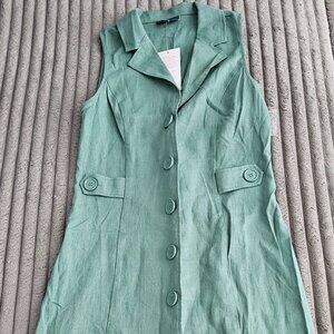 ModCloth Coasting Along Sleeveless Button Front Linen Dress Green size 0 0